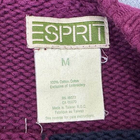 ESPRIT Sweater Womens Medium M Burgundy Red Floral Knit Color Block Tassel Fall - Picture 4 of 12